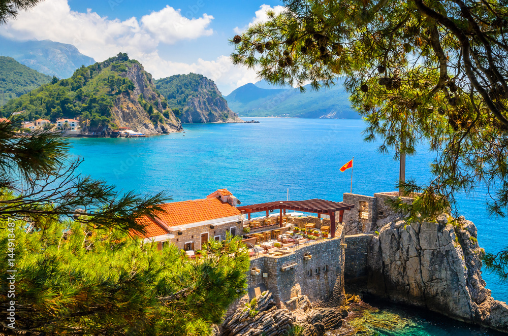 Beautiful mediterranean landscape - town Petrovac, Montenegro.