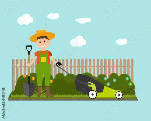 Garden Background Vector Illustration. Farmer GarGarden Backgrou
