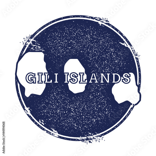 Gili Islands vector map. Grunge rubber stamp with the name and map of island, vector illustration. Can be used as insignia, logotype, label, sticker or badge.