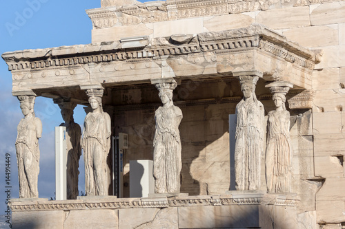 The Porch of the Caryatids in The Erechtheion an ancient Greek temple on the north side of the Acropolis of Athens, Attica, Greece