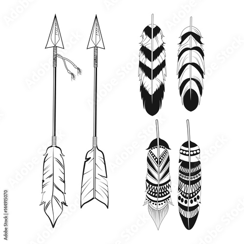free spirit feathers and arrows ornament vector illustration eps 10