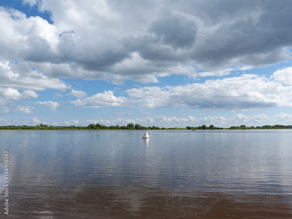 Volkhov, the great Russian river in the city of Veliky Novgorod