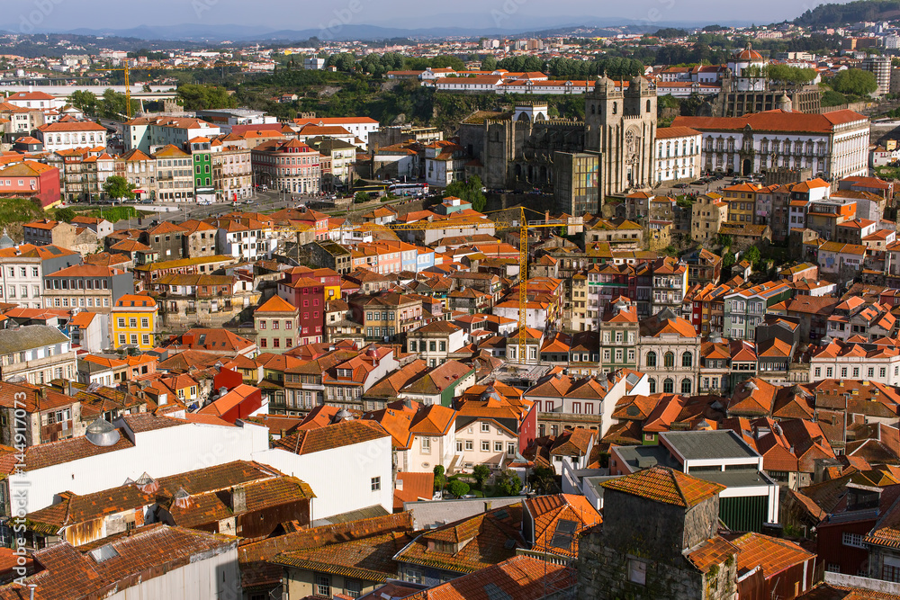 Top view of old downtown of Porto, Portugal.