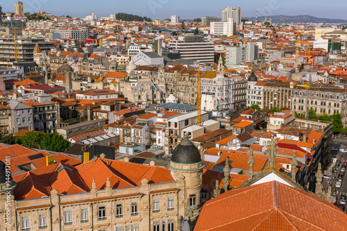 Bird's-eye view old downtown of Porto, Portugal.