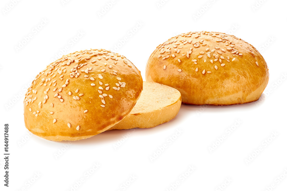 Homemade burger buns on white Homemade burger buns on white