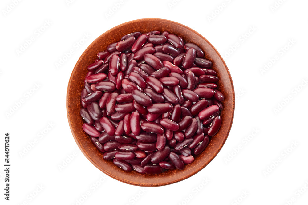Ceramic bowl of raw red beans on white Ceramic bowl of raw red beans on white