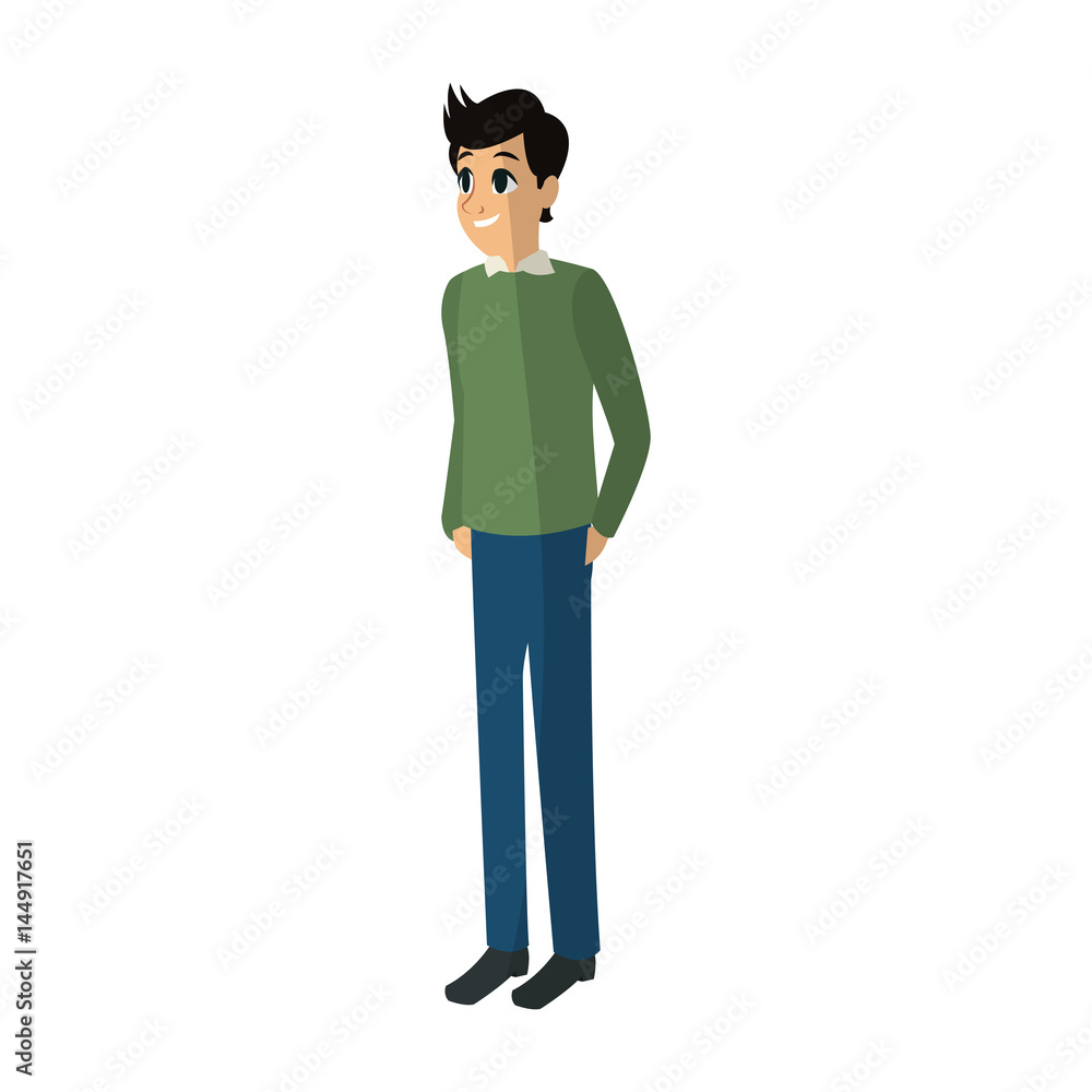 young man wearing casual clothes cartoon icon over white background. colorful design. vector illustration