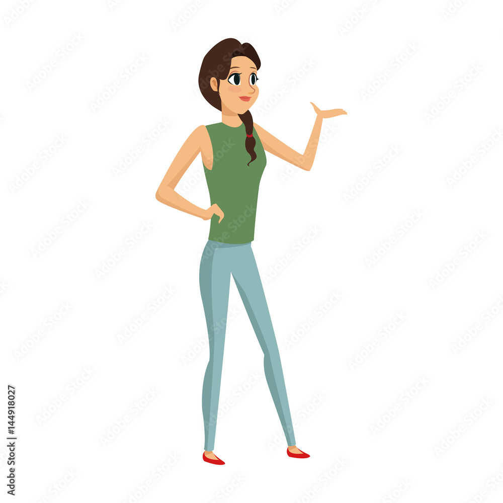 young woman wearing casual clothes cartoon icon over white background. colorful design. vector illustration young woman wearing casual clothes cartoon icon over white background. colorful design. vector illustration