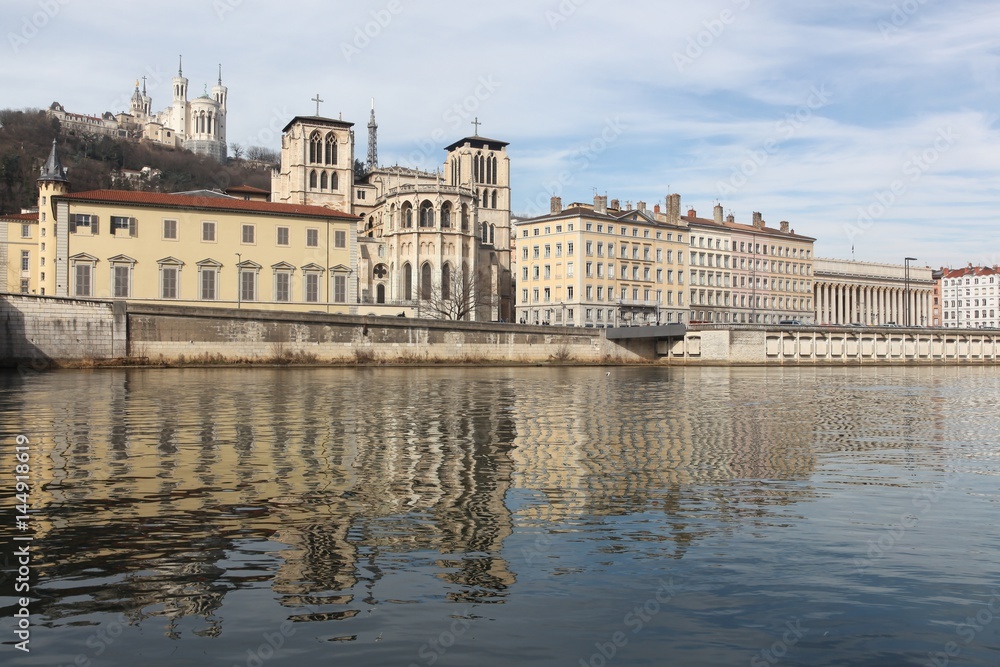 View of the city of Lyon with Saone river, France