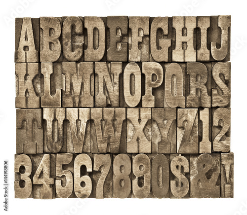 letters and numbers in vintage wood type photo