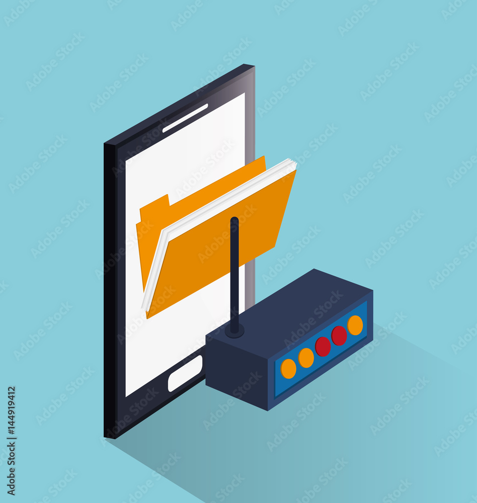 smartphone and document folder over blue background. colorful design. vector illustration smartphone and document folder over blue background. colorful design. vector illustration