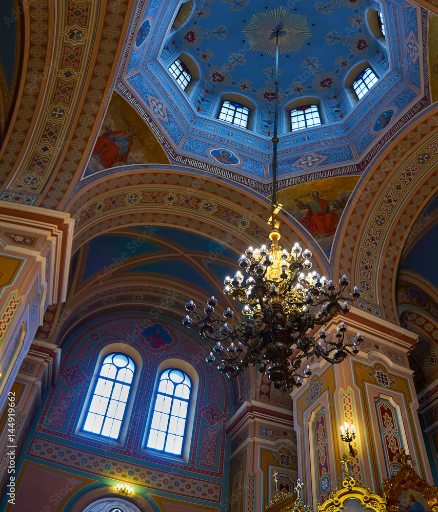 Interior of the Cathedral of St. Mary Magdalene, during the Holy Easter, vertical panoramic view, Warsaw, Poland.