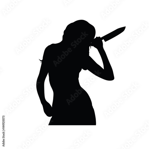 girl silhouette with knife in hand illustration