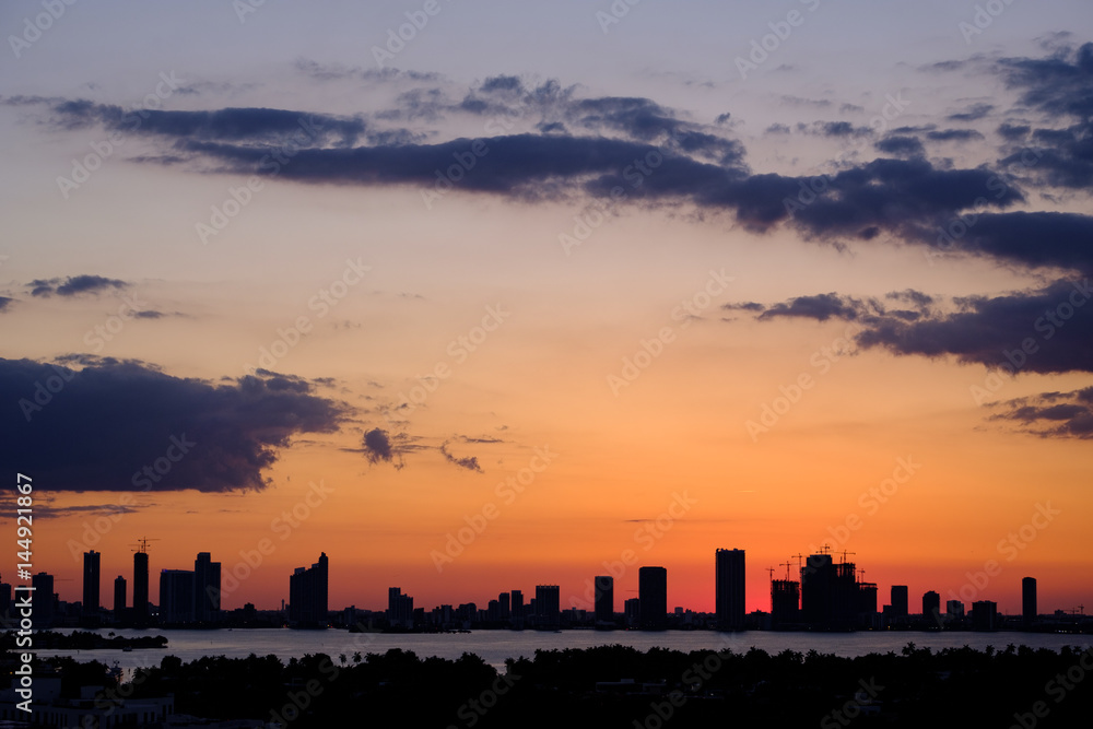 Cityscape of Miami skyline and clouds