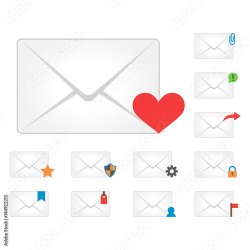 Email envelope cover icons communication and office correspondence blank cover address design paper empty card business writing message vector illustration.
