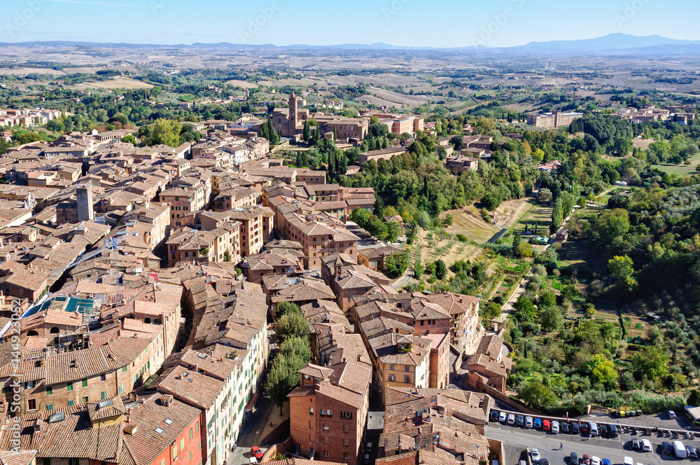 Residential area and the surrounding countryside - Siena, Italy
