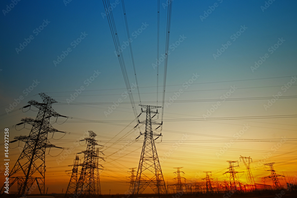 Wire electrical energy at sunset