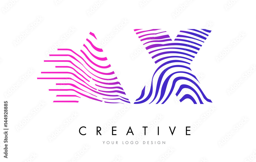 AX A X Zebra Lines Letter Logo Design with Magenta Colors