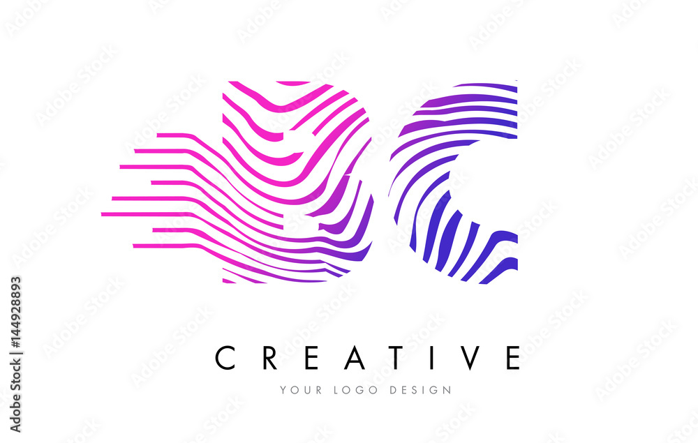 BC B C Zebra Lines Letter Logo Design with Magenta Colors