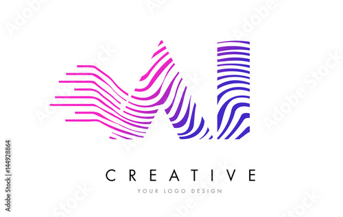 AI A I Zebra Lines Letter Logo Design with Magenta Colors