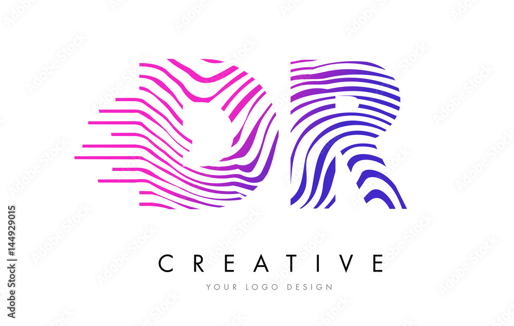 DR D R Zebra Lines Letter Logo Design with Magenta Colors
