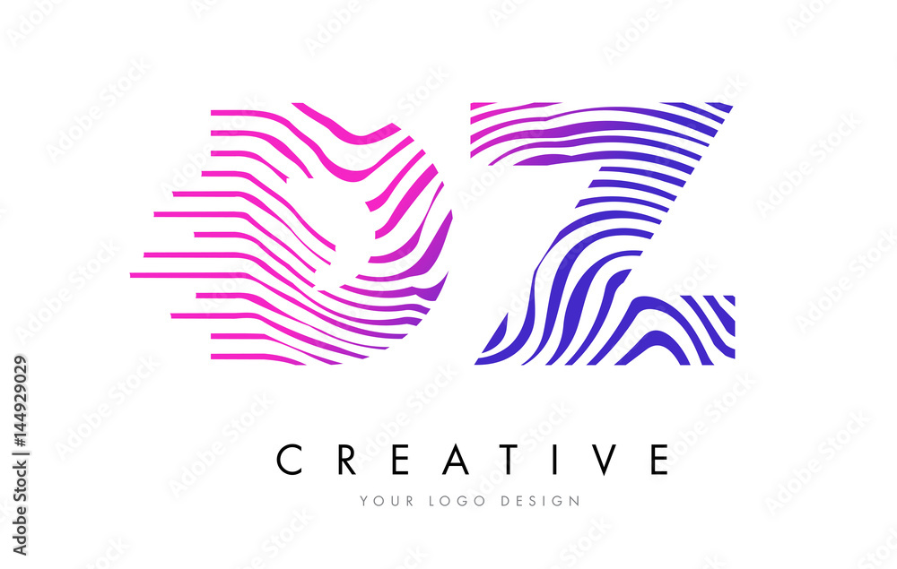 DZ D Z Zebra Lines Letter Logo Design with Magenta Colors