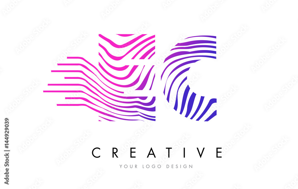 EC E C Zebra Lines Letter Logo Design with Magenta Colors