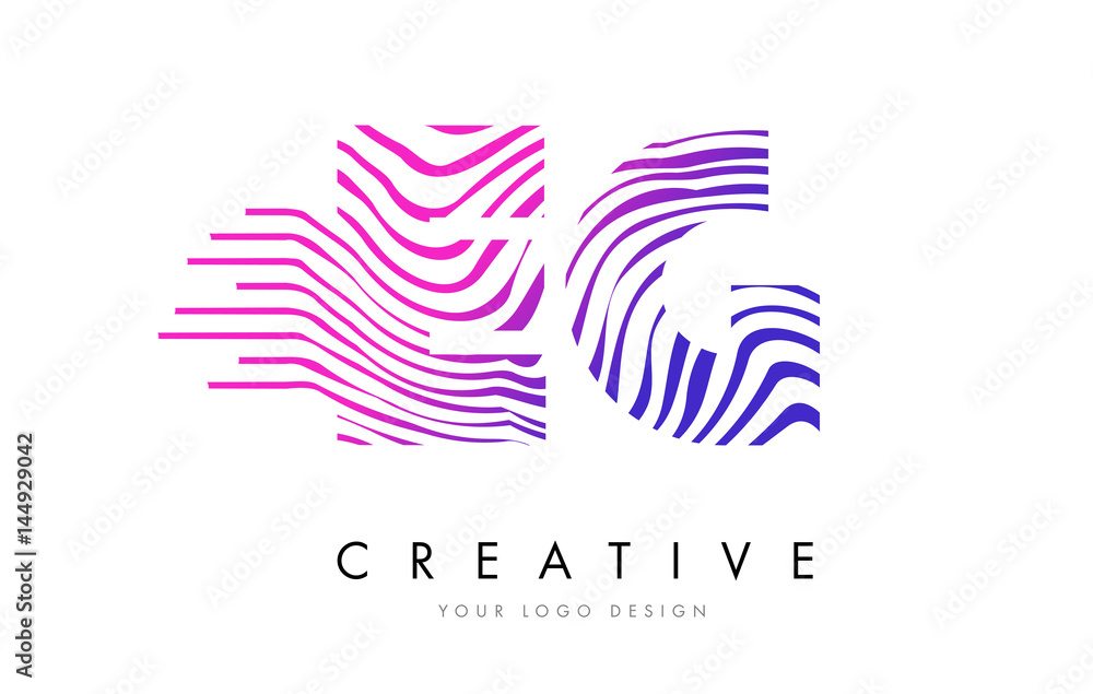 EG E G Zebra Lines Letter Logo Design with Magenta Colors