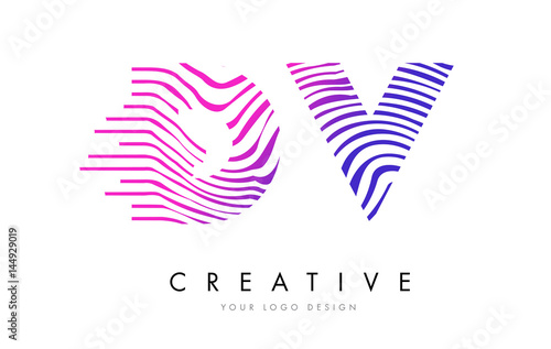 DV D V Zebra Lines Letter Logo Design with Magenta Colors