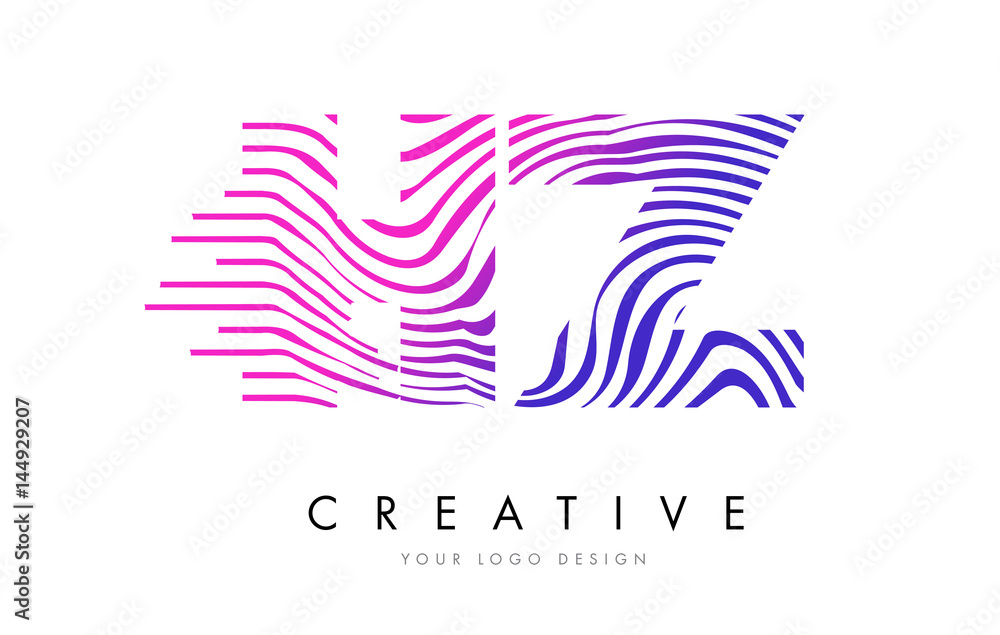 HZ H Z Zebra Lines Letter Logo Design with Magenta Colors