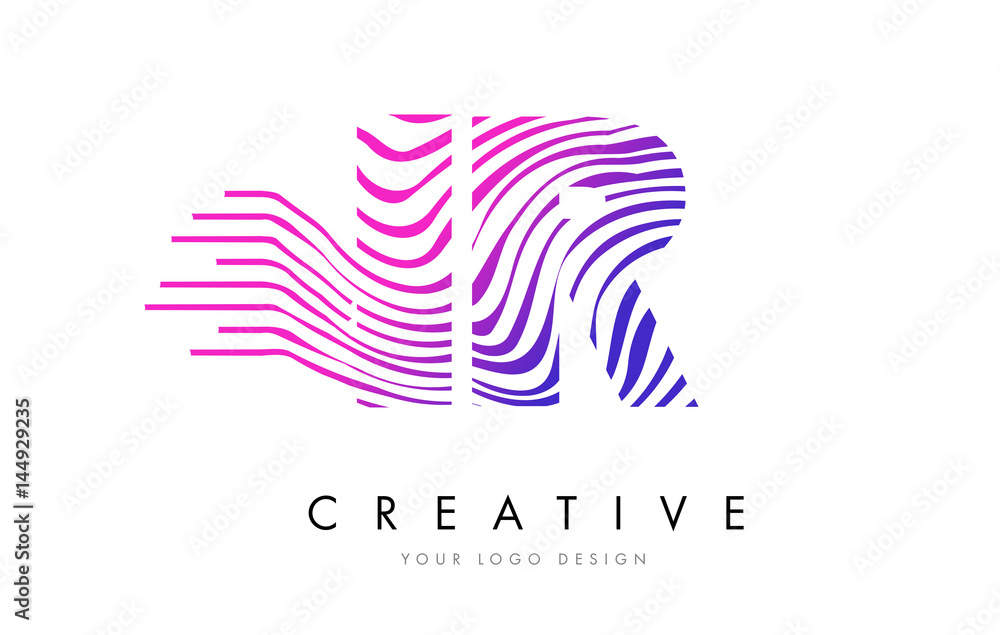 IR I R Zebra Lines Letter Logo Design with Magenta Colors