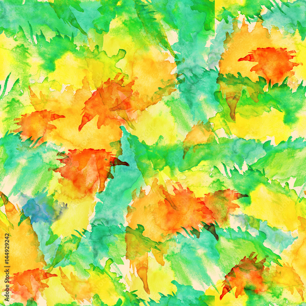 Seamless watercolor vintage pattern, background. abstract natural vision paints, ink, watercolor. Red, orange, yellow, green. For decoration and design. Splash, bright streaks of paint. 