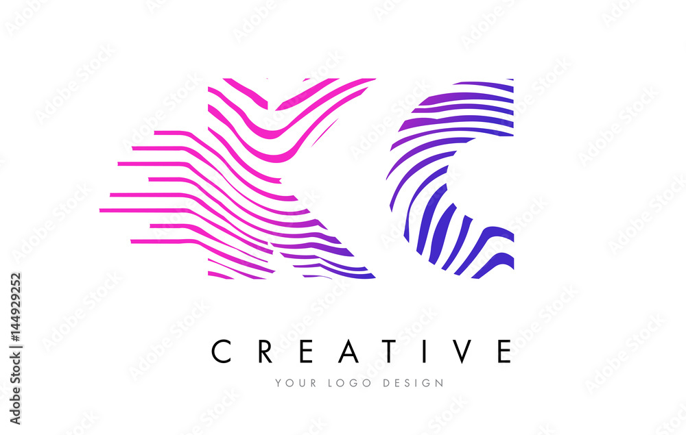Fototapeta premium KC K C Zebra Lines Letter Logo Design with Magenta Colors
