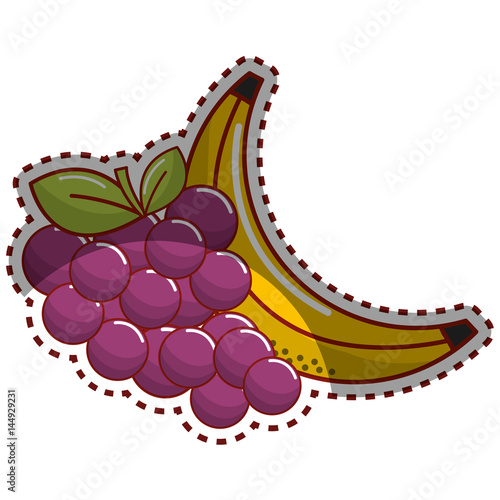 sticker grape and babana fruit icon photo