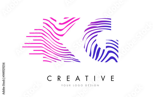 KG K G Zebra Lines Letter Logo Design with Magenta Colors