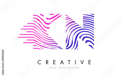 KN K N Zebra Lines Letter Logo Design with Magenta Colors