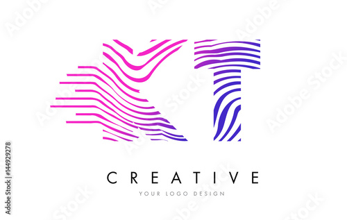 KT K T Zebra Lines Letter Logo Design with Magenta Colors