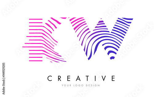 KW K W Zebra Lines Letter Logo Design with Magenta Colors