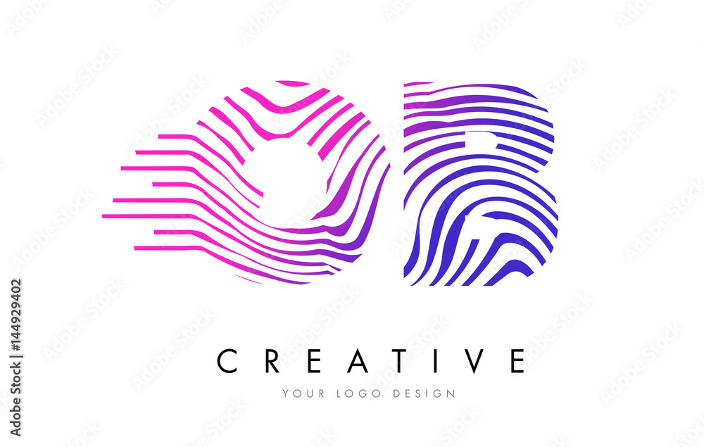 OB O B Zebra Lines Letter Logo Design with Magenta Colors