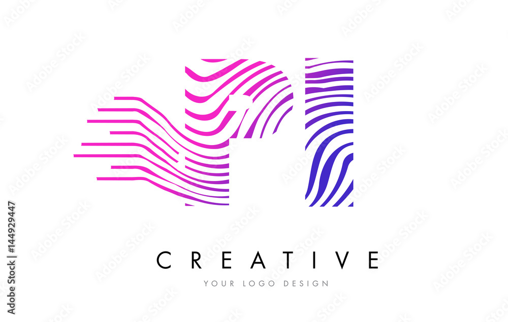 PI P I Zebra Lines Letter Logo Design with Magenta Colors