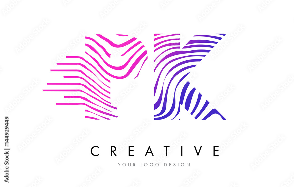 PK P K Zebra Lines Letter Logo Design with Magenta Colors