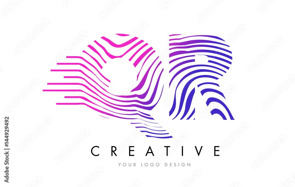 QR Q R Zebra Lines Letter Logo Design with Magenta Colors