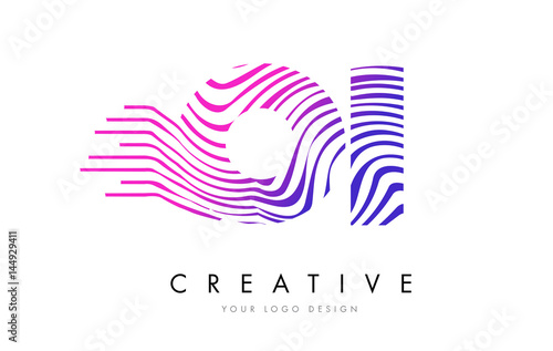 OI O I Zebra Lines Letter Logo Design with Magenta Colors