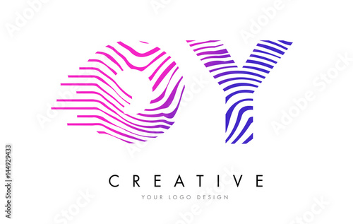 OY O Y Zebra Lines Letter Logo Design with Magenta Colors