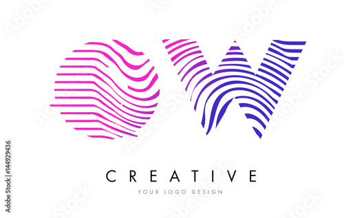 OW O W Zebra Lines Letter Logo Design with Magenta Colors