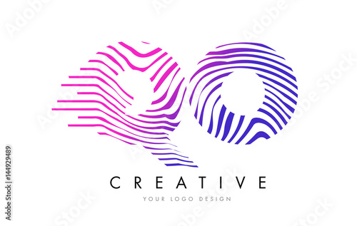 QO Q O Zebra Lines Letter Logo Design with Magenta Colors