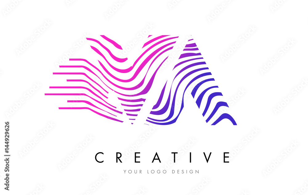 VA V A Zebra Lines Letter Logo Design with Magenta Colors