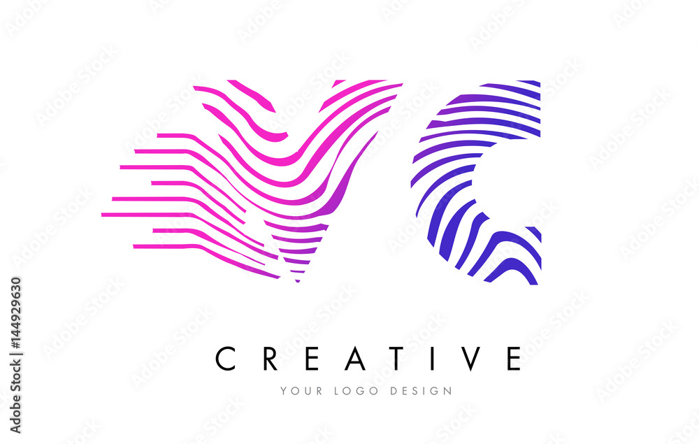 VC V C Zebra Lines Letter Logo Design with Magenta Colors VC V C Zebra Lines Letter Logo Design with Magenta Colors