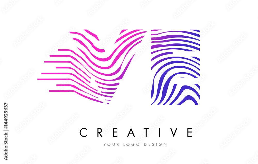 VE V E Zebra Lines Letter Logo Design with Magenta Colors