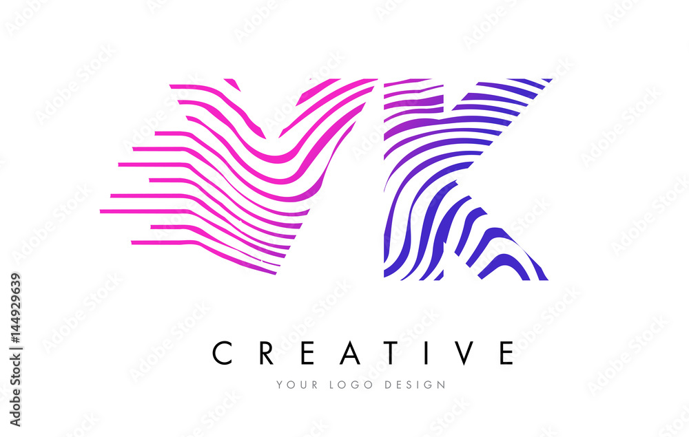 VK V K Zebra Lines Letter Logo Design with Magenta Colors